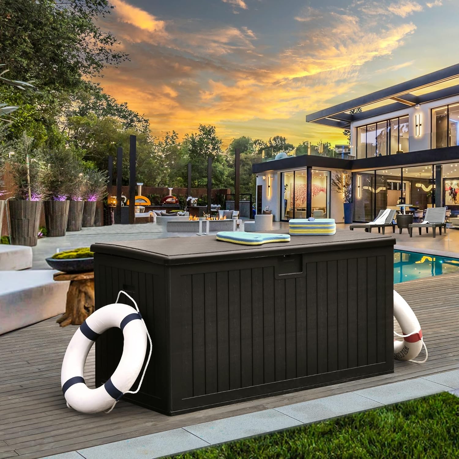 Gallon Outdoor Storage Waterproof Deck Box Black Polyethylene Water Resistant