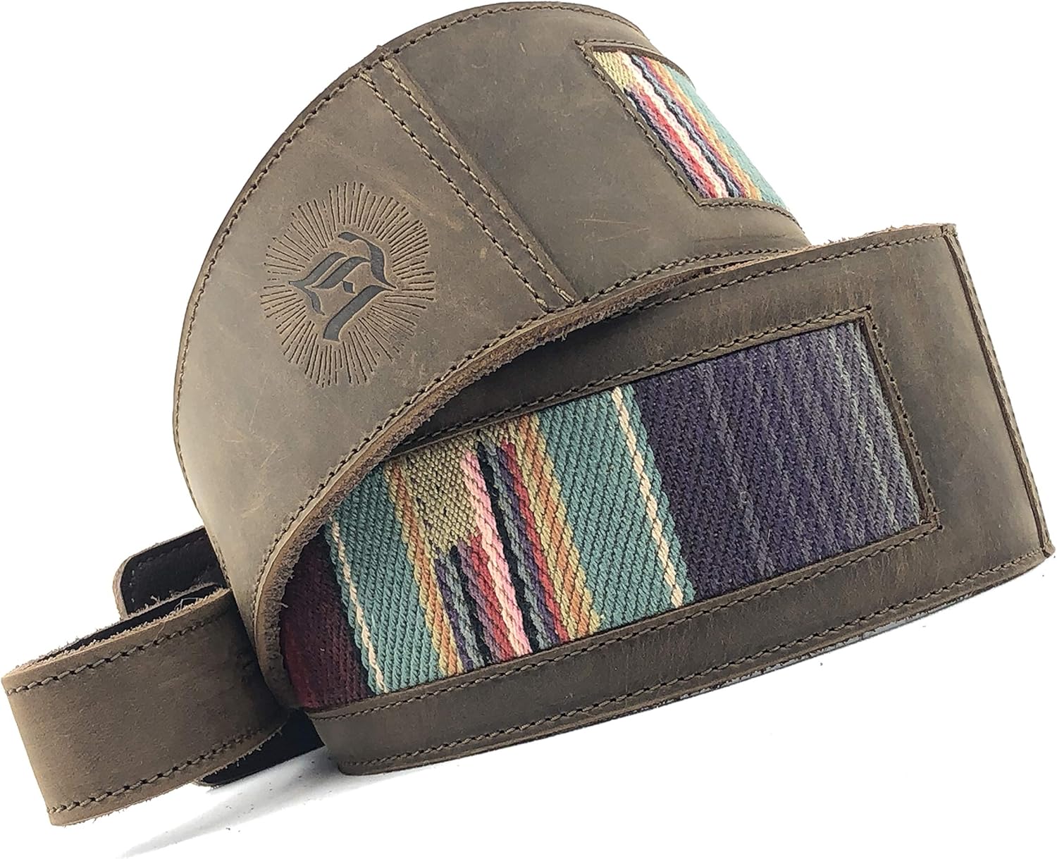 Anthology Gear Southwest Inspired Full Grain Leather Guitar Strap - For Electric, Acoustic, and Bass Guitars - El Camino (Whiskey Brown with Baja Fabric, 3