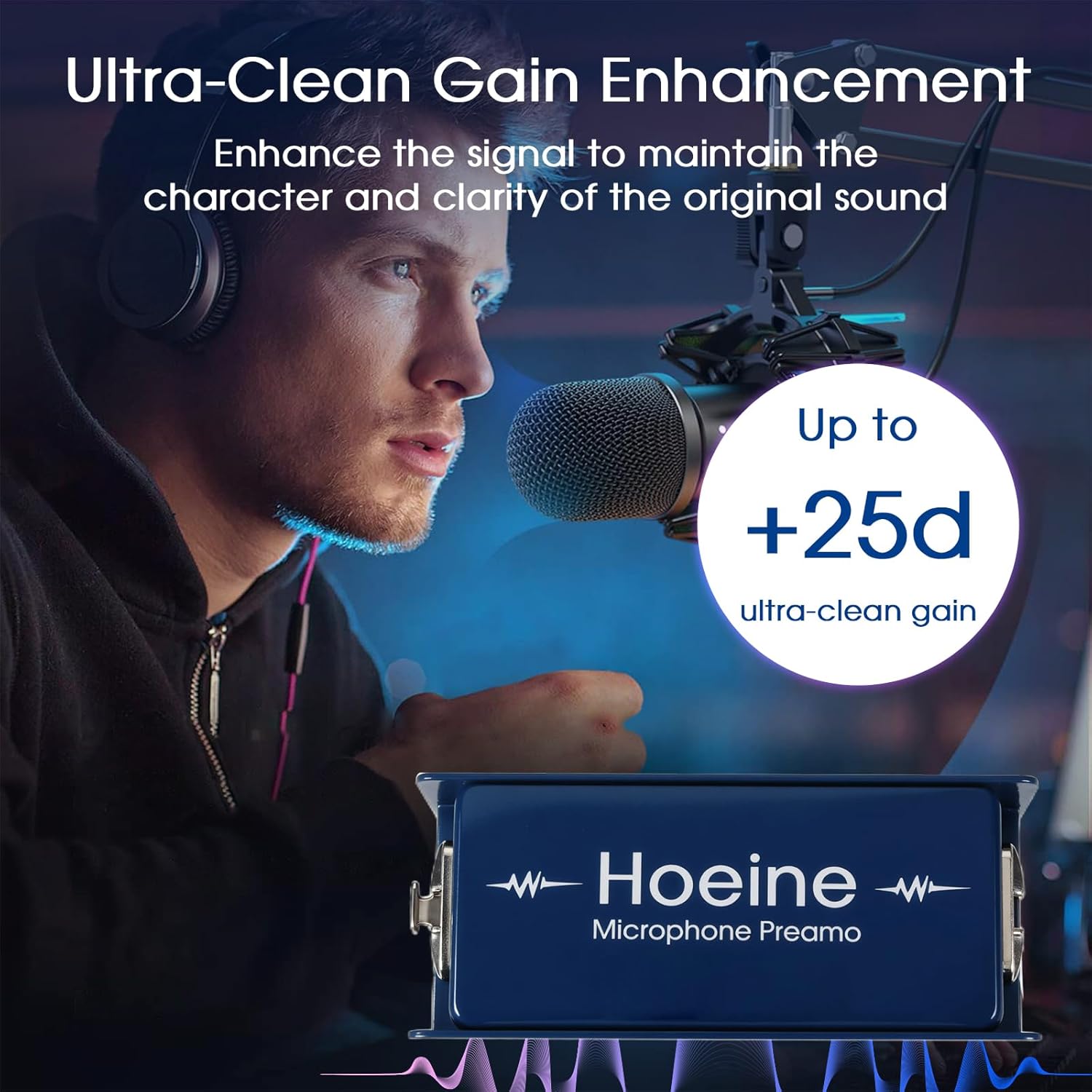 Microphone Preamp, Mic Preamp Amplifier with 25dB Ultra Clean Gain for Shure SM7B & Electro Voice RE20, Phantom Power Mic Booster for Podcasting, Studio Recording and Live Streaming