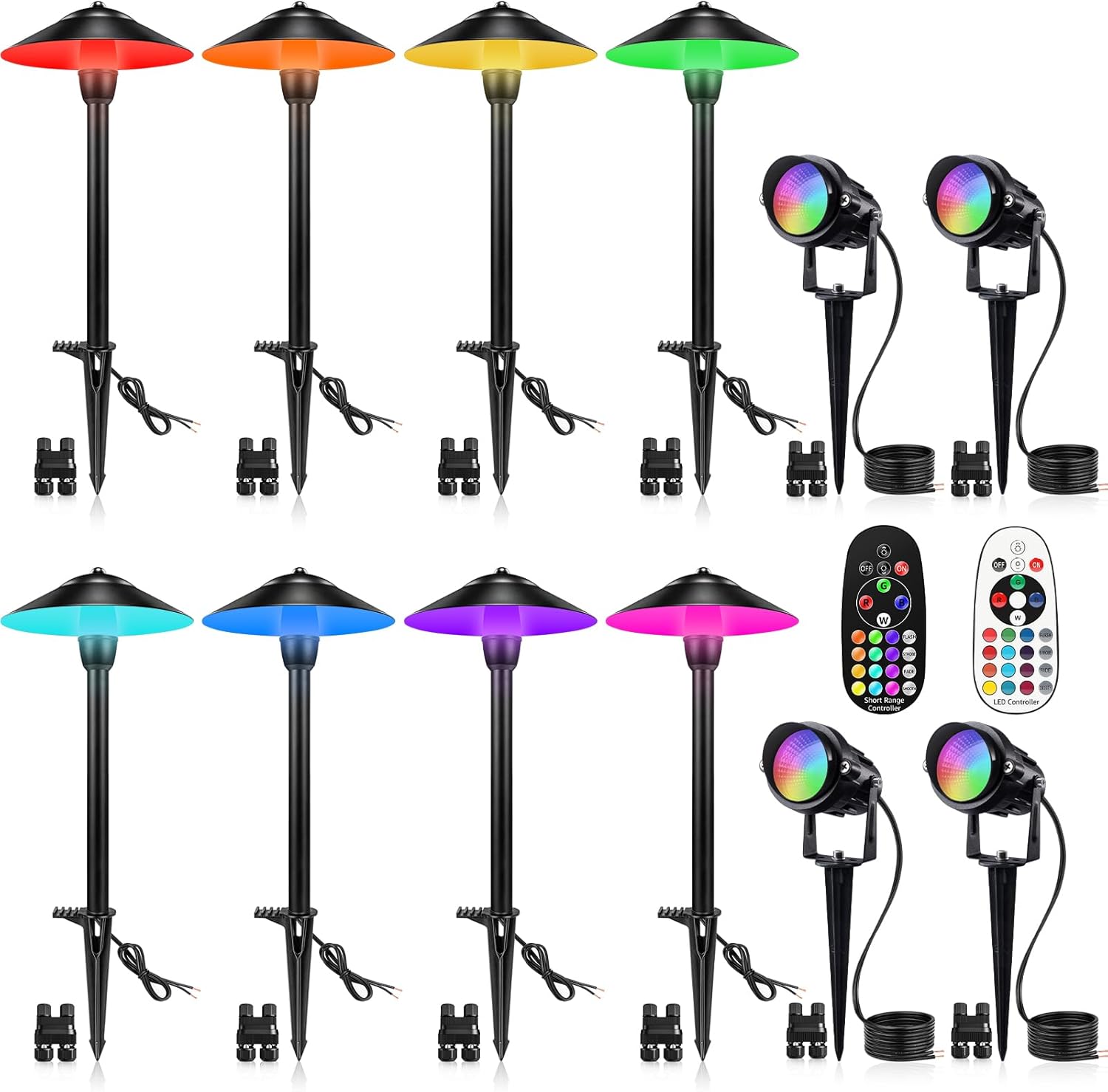 SUNVIE RGBW Landscape Lighting Kit 12V Low Voltage Landscape Lighting with Connectors, Color Changing Low Voltage Pathway Lights Wired with Spotlights Waterproof for Holiday Patio Garden Yard,12 Pack