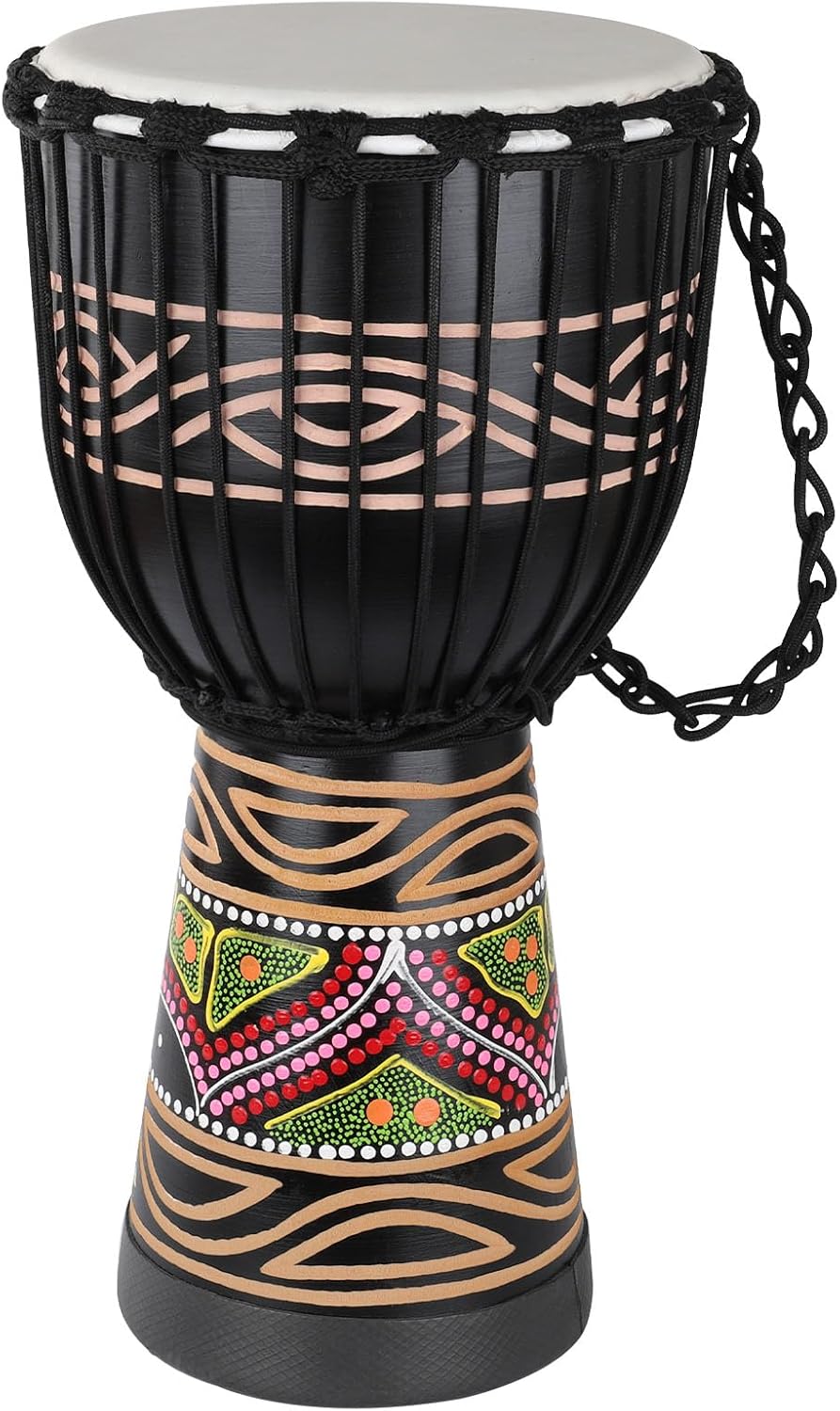 Djembe Drum for Adults,African Drum 10'' x 20'' Mahogany Goatskin Drumhead Hand Drums for Beginners (Black)