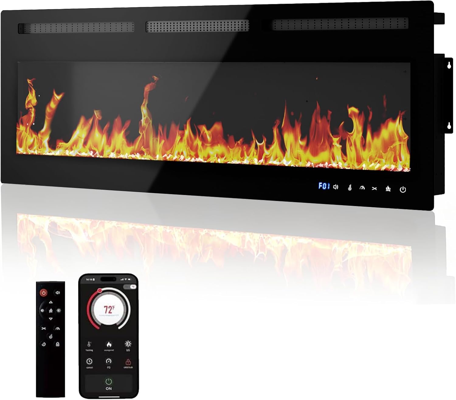 50 Inch Smart Electric Fireplace, Wall Mounted & Recessed Electric Fireplaces, WiFi & Alexa Control, Remote, Adjustable Flames, 1500W Heater w/Thermostat, Realistic Fireplace (50 Inches)