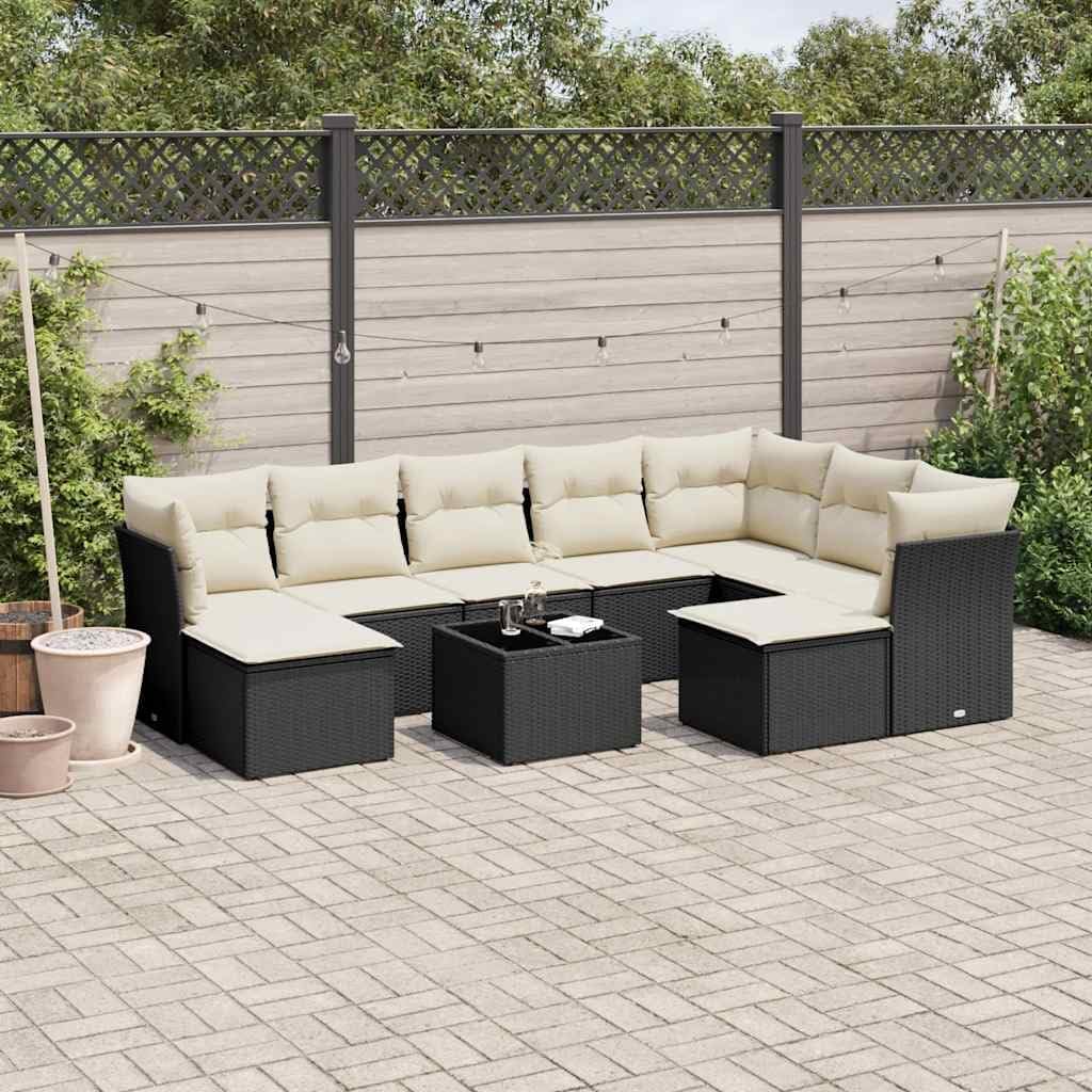Black and Cream White 10-Piece Modular Garden Sofa Set with Weather-Resistant Fabric and Under-Seat Storage for Patio Balcony Terrace Outdoor Furniture