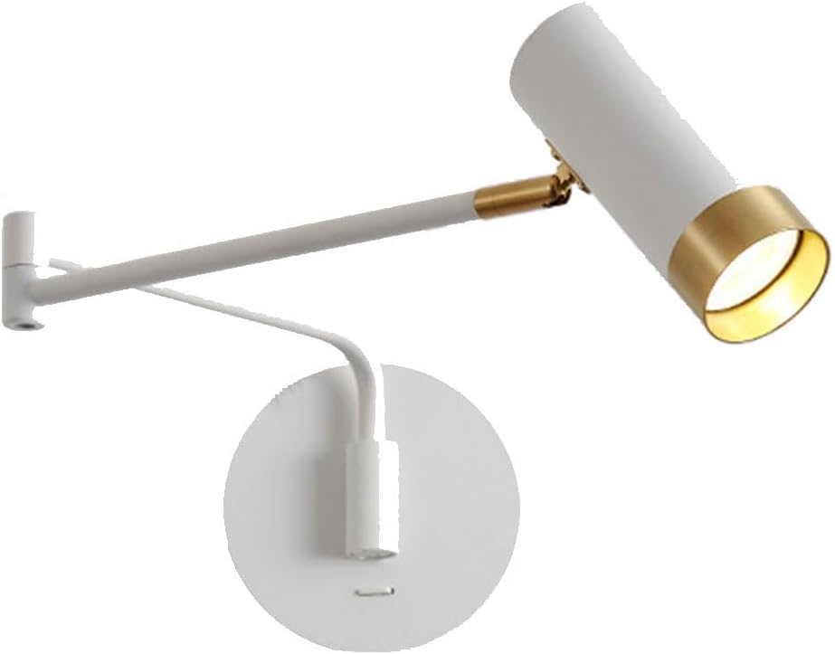 Modern Industrial Adjustable Wall Sconce Foldable Swing Arm Spotlight With On/Off Switch Wall Lamp Wall Mounted Lighting Fixture for Living Room Corridor Bedroom Bedside Reading Light ( Color : White