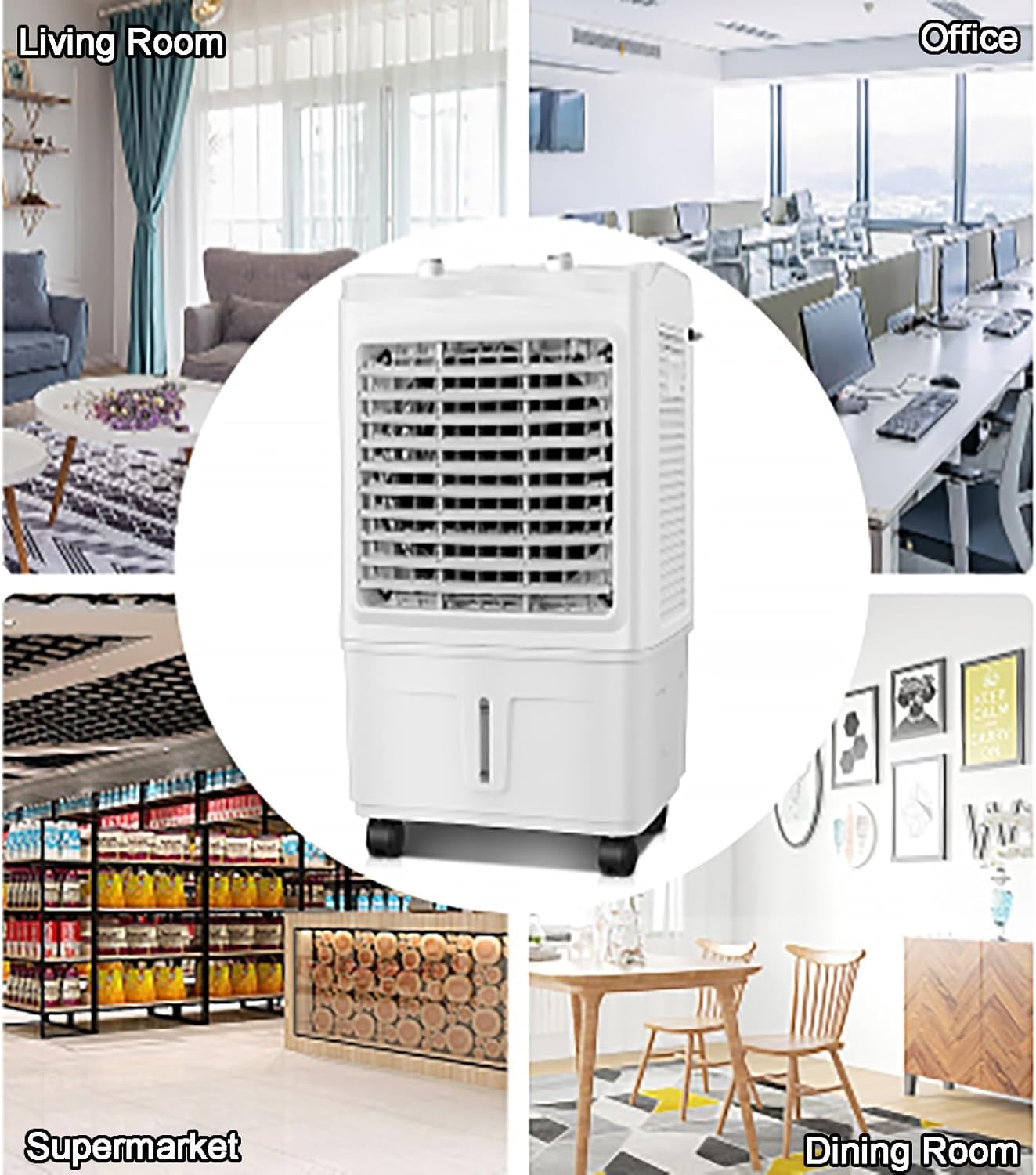 7.9 Gal Portable Swamp Cooler, 3-in-1 Evaporative Air Cooler with Auto Oscillating, 3 Speeds, 12h Timer & 4 Ice Packs, Windowless Air Conditioner for Backyard, Garage, Patio, Indoor