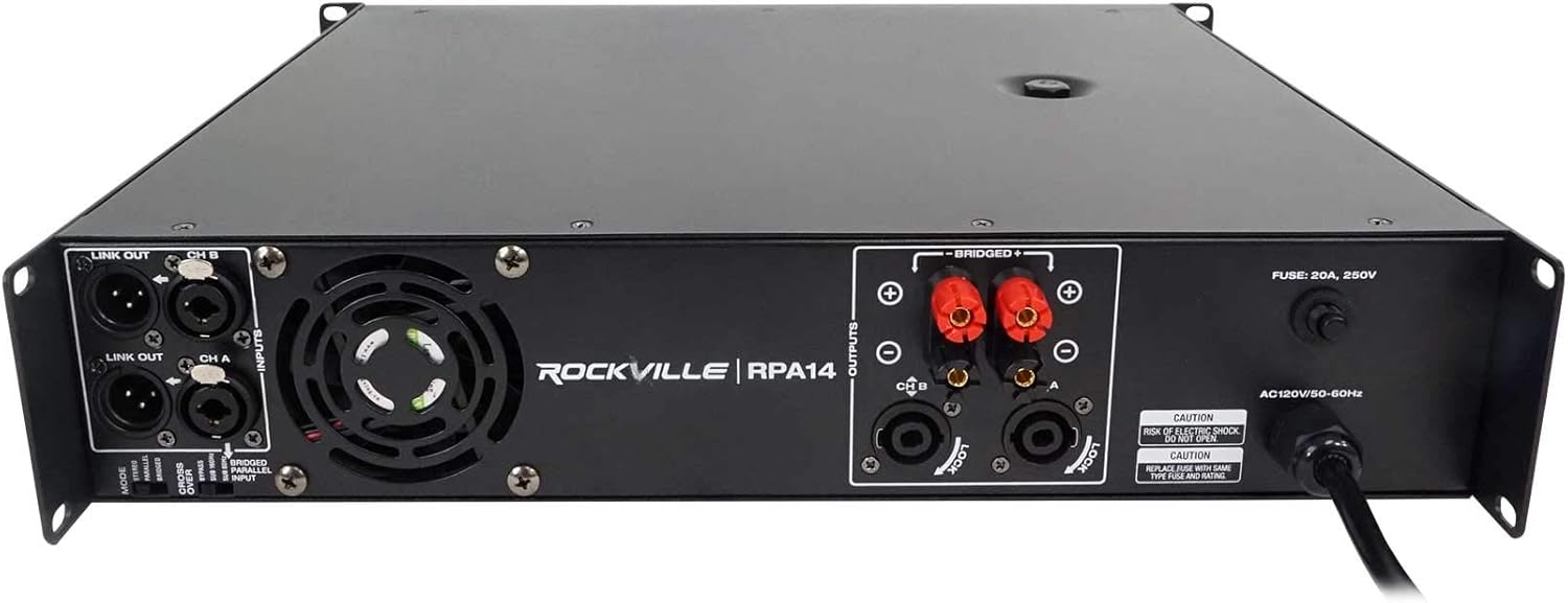 Rockville RPA14 7000W Peak / 2000W RMS 2 Channel Power Amplifier, Bridgeable/Stereo/Parallel Modes, Crossover Switch, LCD Display, for Pro DJs and Live Sound