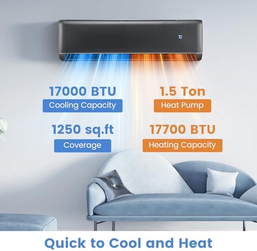 SIMOE 18000 BTU Mini Split AC 21 SEER2, Air Conditioner & Heater Cools up to 1250 Sq. Ft, 208-230V, Ductless Mini Split AC with 1.5 Ton Pre-Charged Heat Pump, Complete Installation Kit, Grey