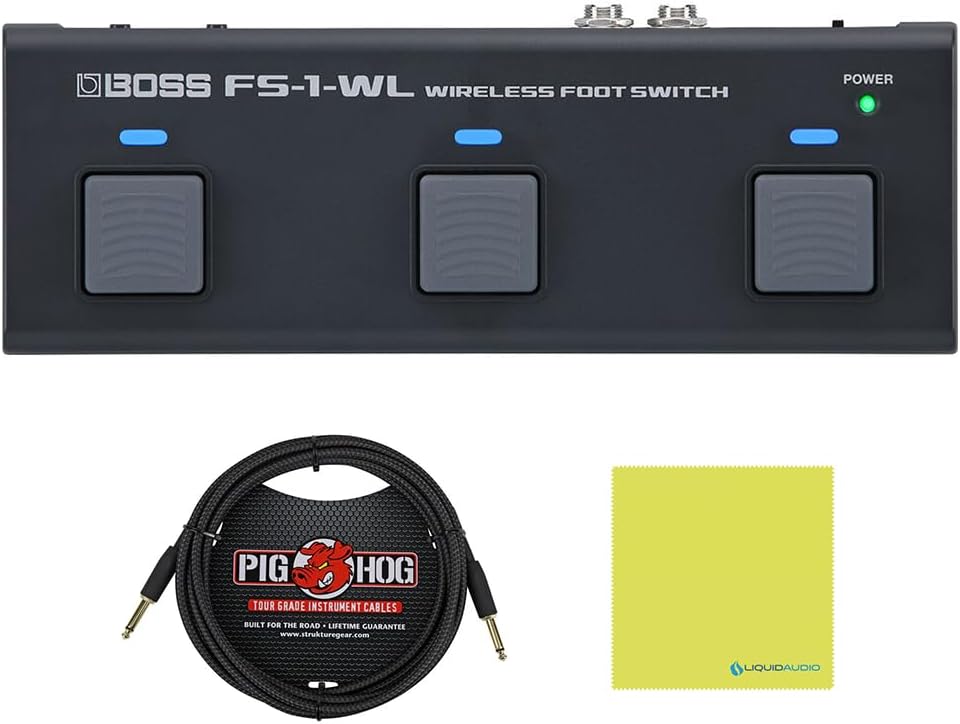 Boss FS-1-WL Bluetooth Wireless Footswitch Bundle with 10ft Pig Hog 