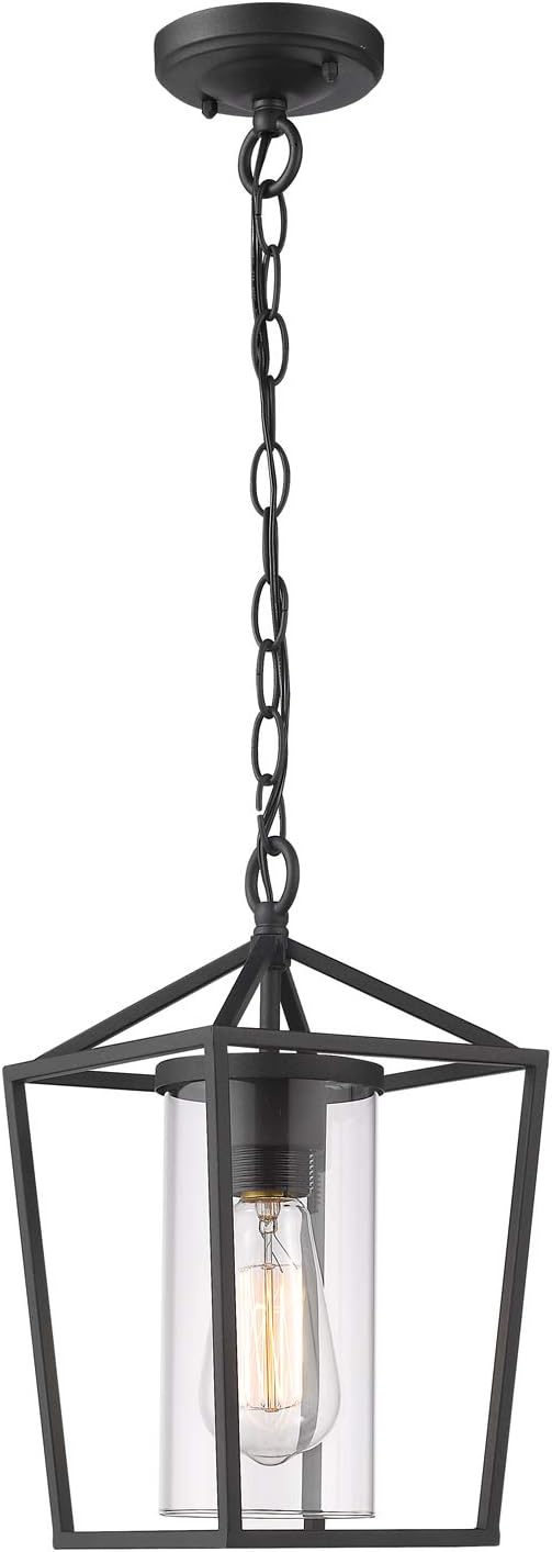 Emliviar Modern Outdoor Pendant Light, 1-Light Outdoor Hanging Lantern Light in Black Finish with Clear Glass, 20065H BK