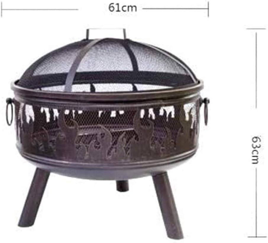 Fire Pit with Grill Shelf, Outdoor Metal Brazier, Garden Patio Heater/BBQ/Ice Pit with Waterproof Cover