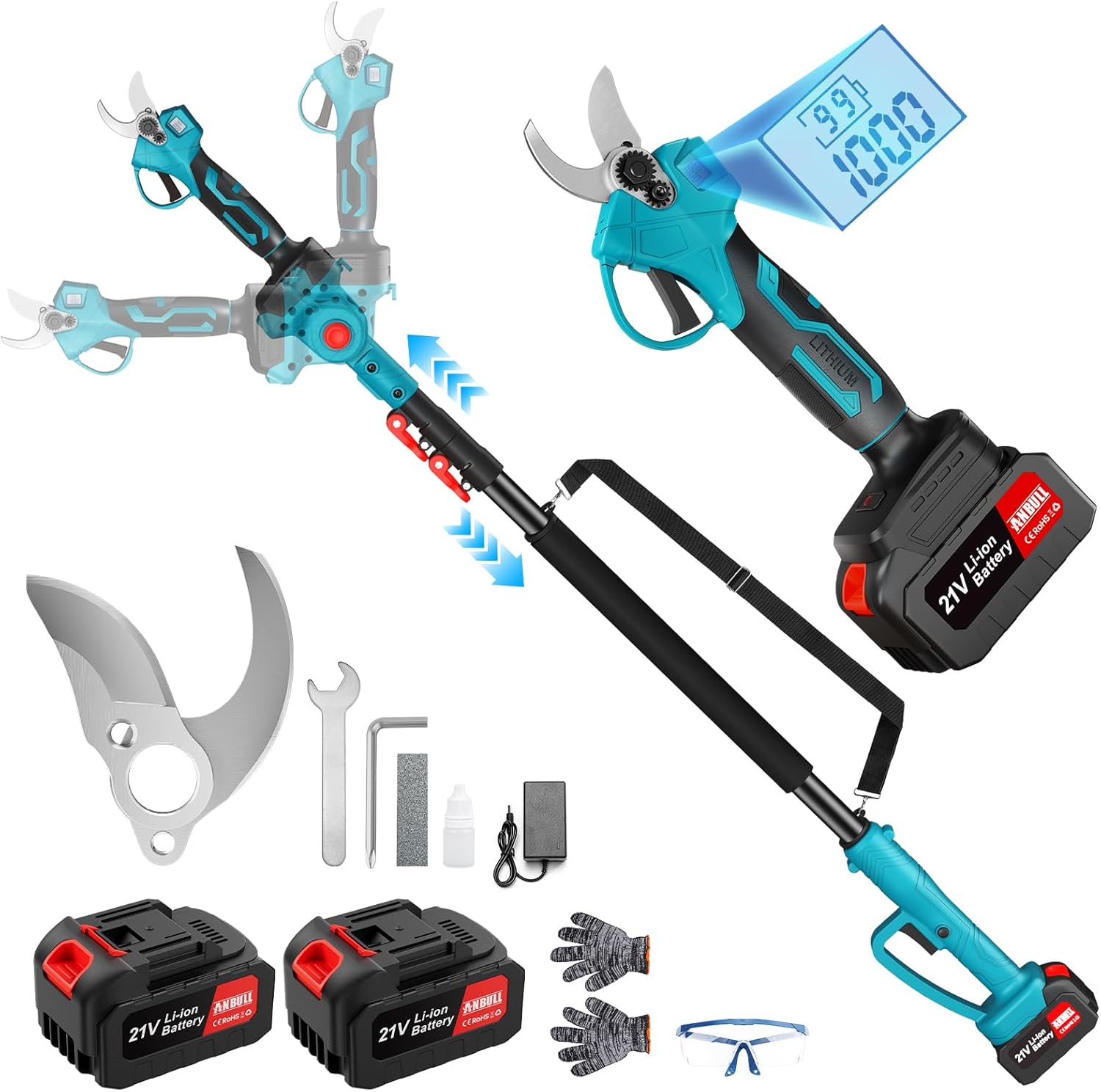 ANBULL 2-in-1 Pole Pruning Shears Cordless, 1.6