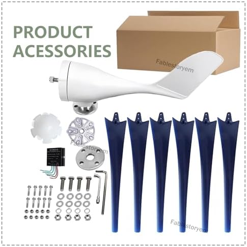 Professional 12000W 5-Blade Wind Turbine Generator - Small Windmill for Solar & Wind Power, 3 Phase AC Permanent Magnet Generator, Blue 12V, Industrial Parts & Accessories