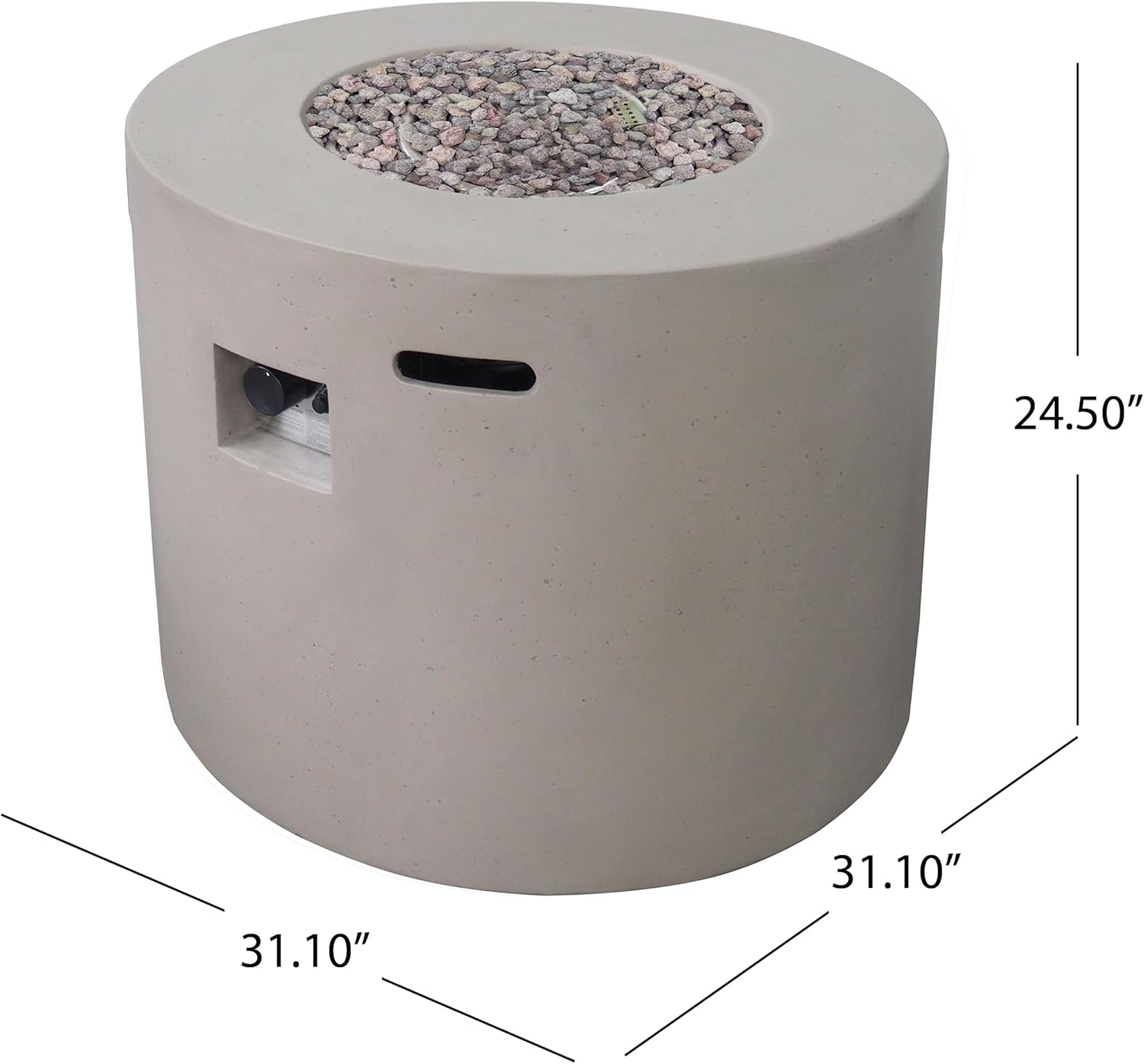 31 Inches Round Light Grey Fire Pit 40,000 Btu Outdoor Propane Fire Pit with Lava Rocks, Patio, Backyard, and Deck Durable Stylish (1 Doors)