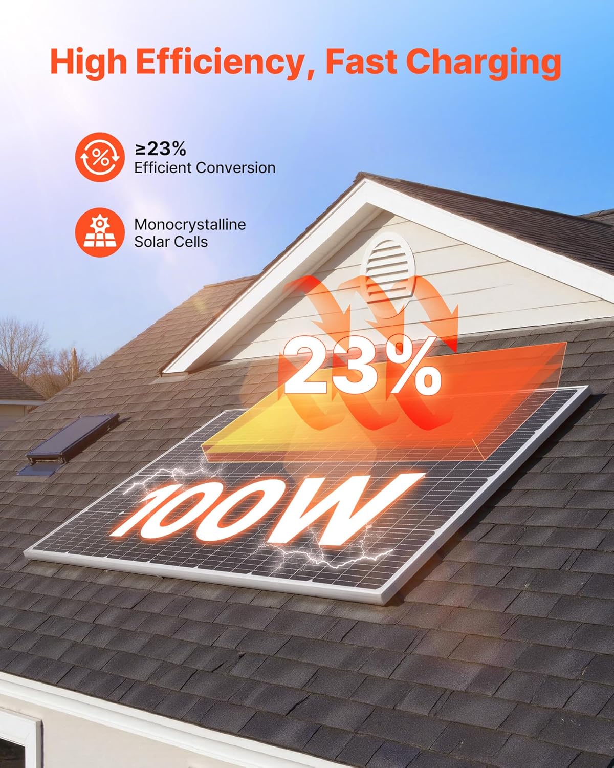 VEVOR 2PCS 100W Monocrystalline Solar Panels, 23% High-Efficiency Mono PV Module with Stable MC4 Output & Aluminum Frame, IP65 Waterproof Solar Panel for Car Boat RV Flat Rooftop Off-Grid Applications