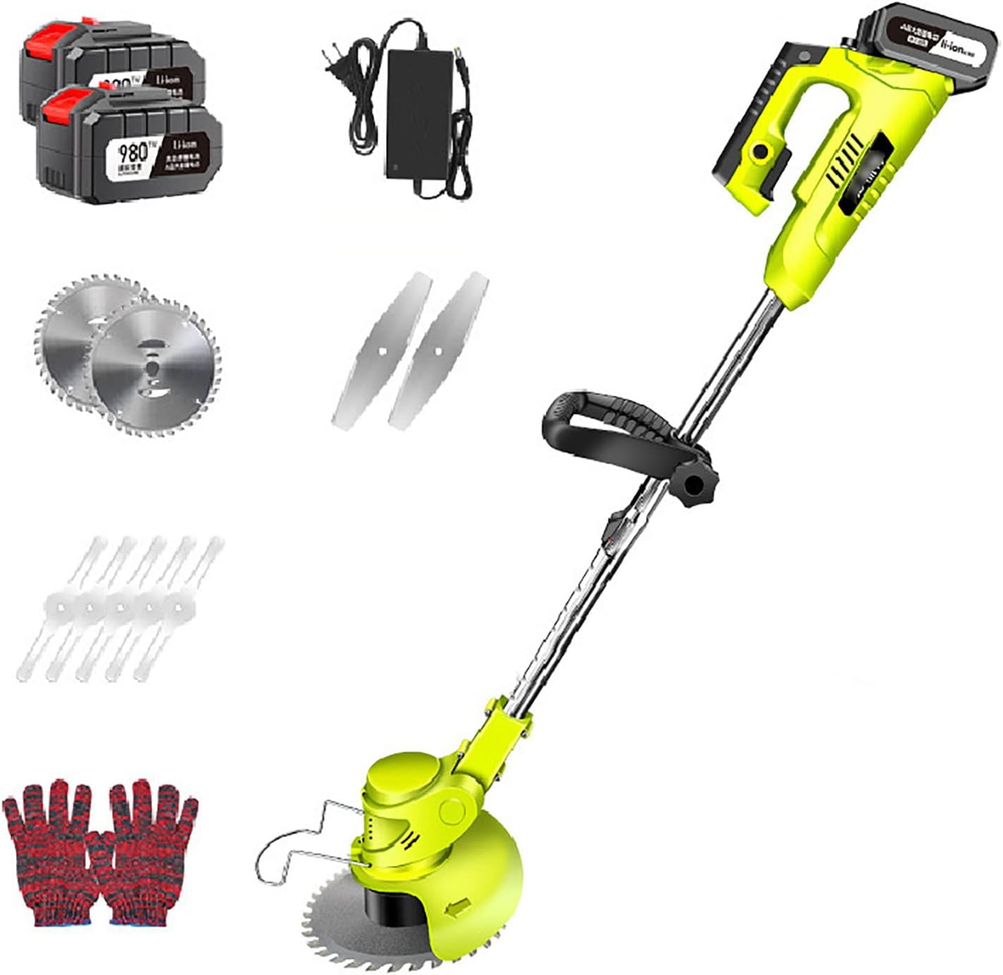 Cordless Lawn Mower, 48V/21000mA Battery Rechargeable Weeder Adjustable Telescopic Pole 3 Blades Walk-Behind Lawn Mower Garden Lawn Mowing Tool