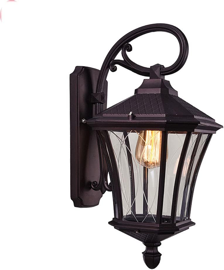 LED Indoor Wall Light, Retro Industrial Style Black Wall Lantern Carved Glass lampshade Outdoor Wall Light Wall-Mounted Exterior Wall Decoration Wall Lamp for Courtyard Garage Paths Exterior Wall Scon