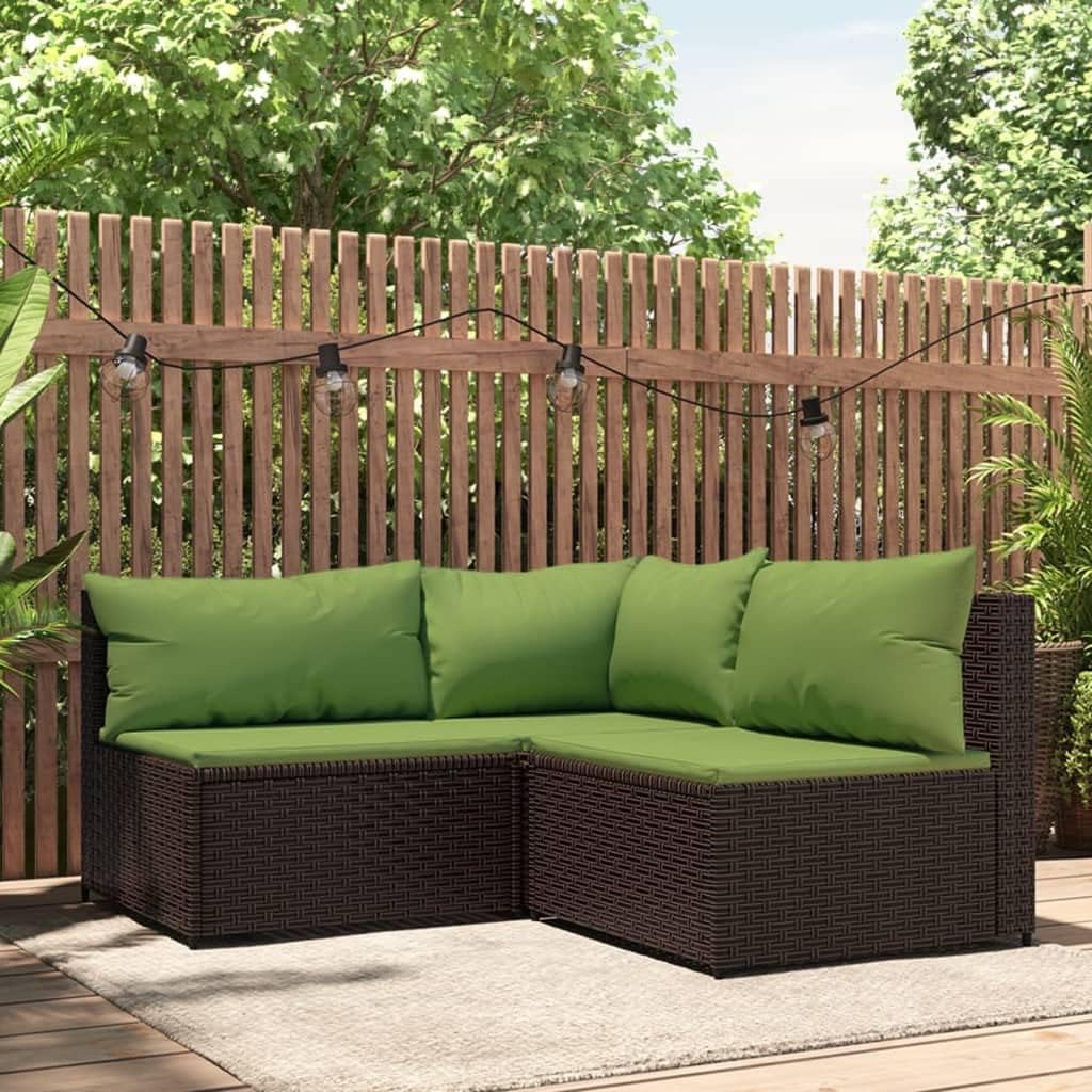 3 Piece Patio Lounge Set with Cushions Brown Poly Rattan,Modern PE Rattan Patio Lounge Set for Comfortable Outdoor Relaxation Outdoor Furniture, Patio Seating