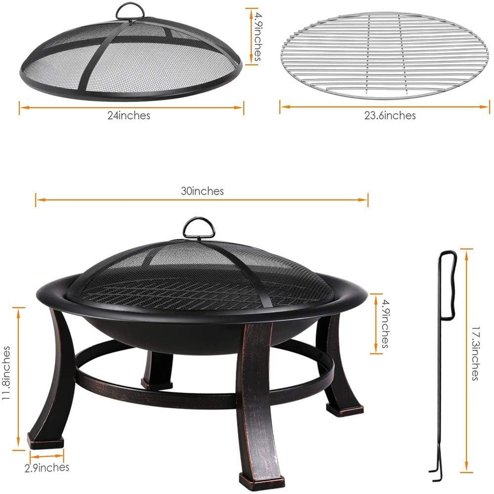 Fire Pit with Mesh Sn Cover and Hook Fire Bowl, Waterproof Not Easy to Rust Wood Burning Stove
