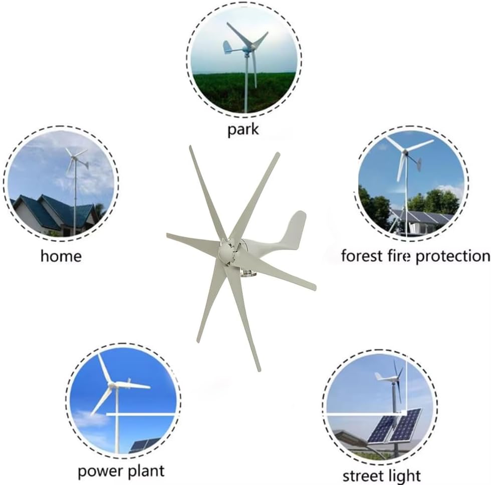 6 Blades Windmill Turbine Generator 16000W AC 12V-220V Vertical Horizontal Wind Power Generator with MPPT Controller for Solar Power Generation System
