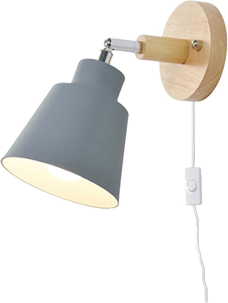 Nordic Minimalist Rotation Wall Lamp Wood Metal Plug in Wall Sconces W/ Switch Wall Mounted Lighting Fixture for Kids Bedroom Bedside Reading Living Room Corridor Hotel ( Color : G , Size : 12cm*15cm