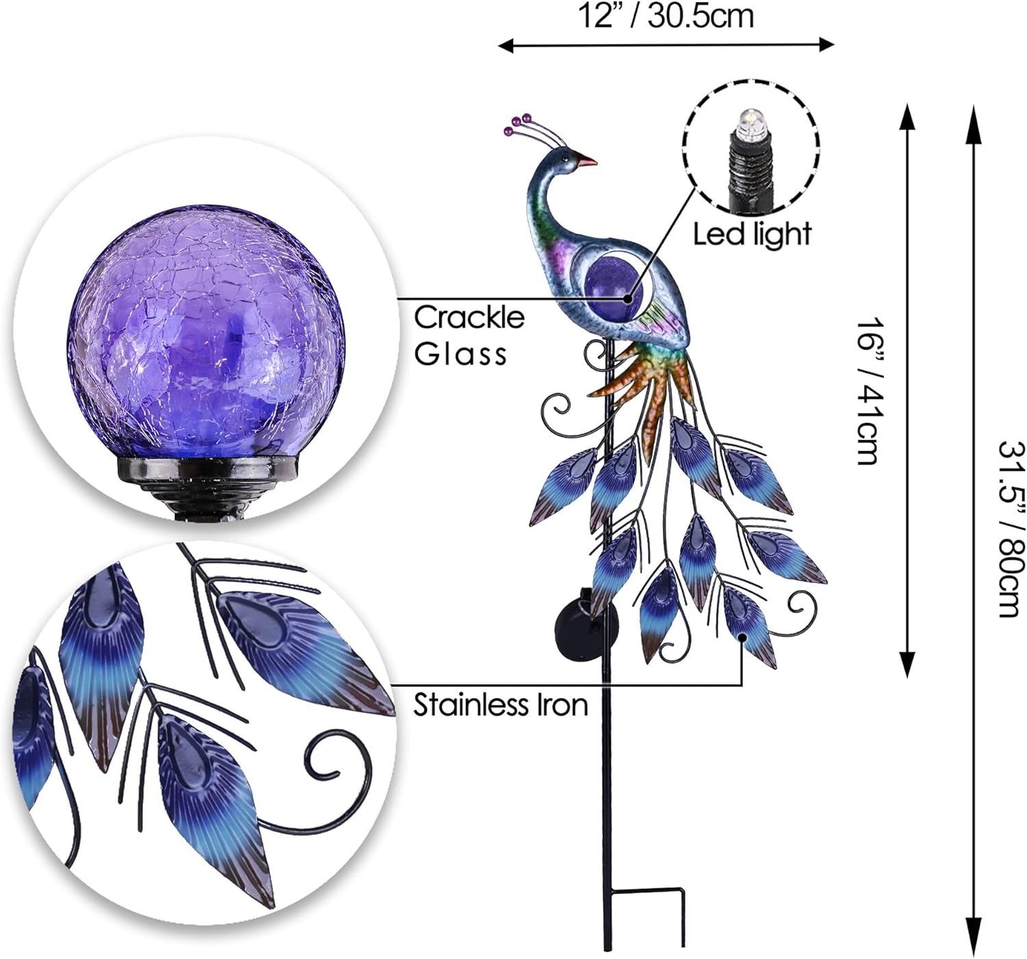 TERESA'S COLLECTIONS Peacock Garden Solar Stake, Wind Spinner Yard Art for Outdoor Decor, Metal Purple Windmill Decorative Garden Stake for Lawn Ornaments, Gifts for Mothers Day