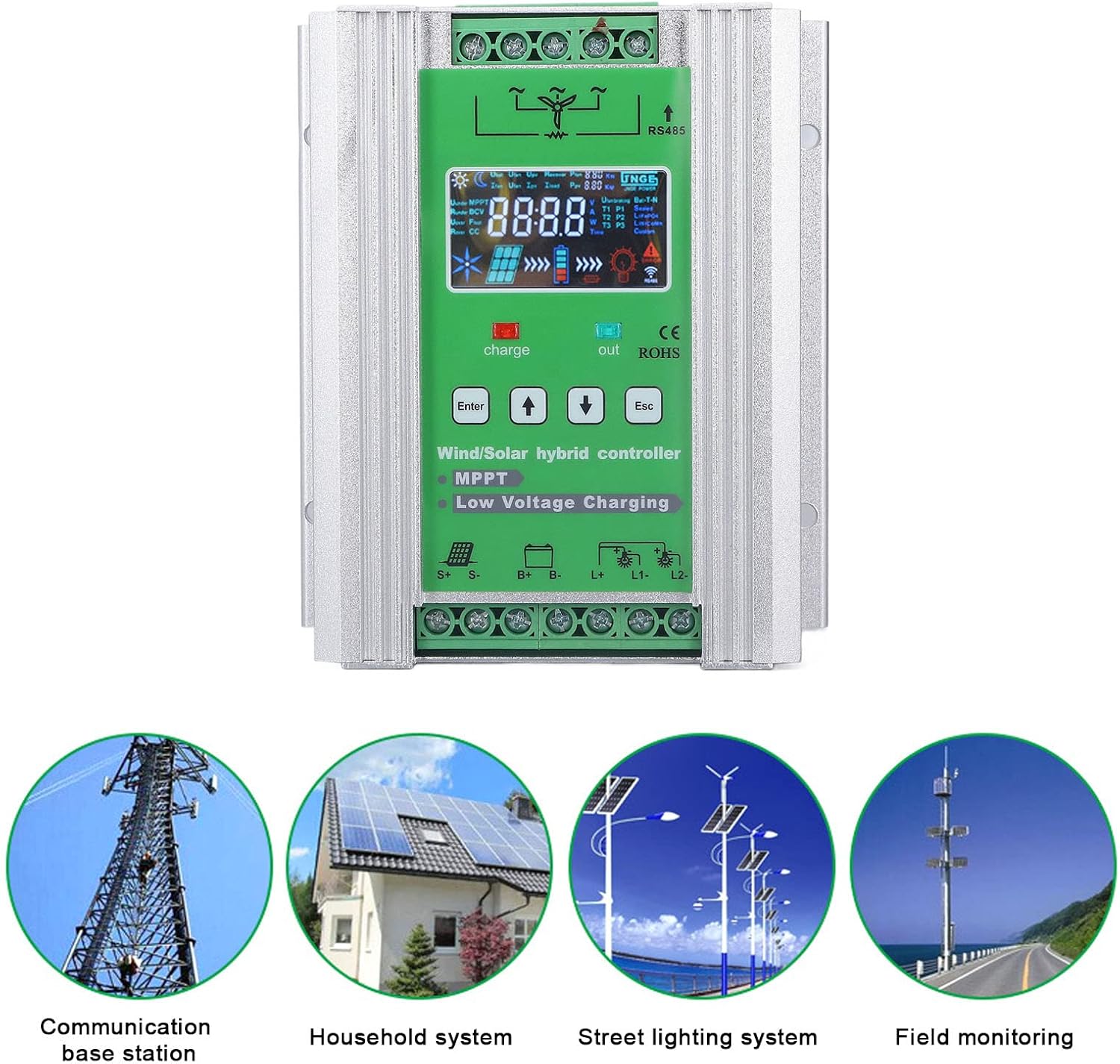 2000W MPPT Wind Solar Controller for 0-1000W Wind with 0-1000W Solar Panel System, MPPT Boost Controller with Booster Function, Voltage Automatic(DC12V 24V