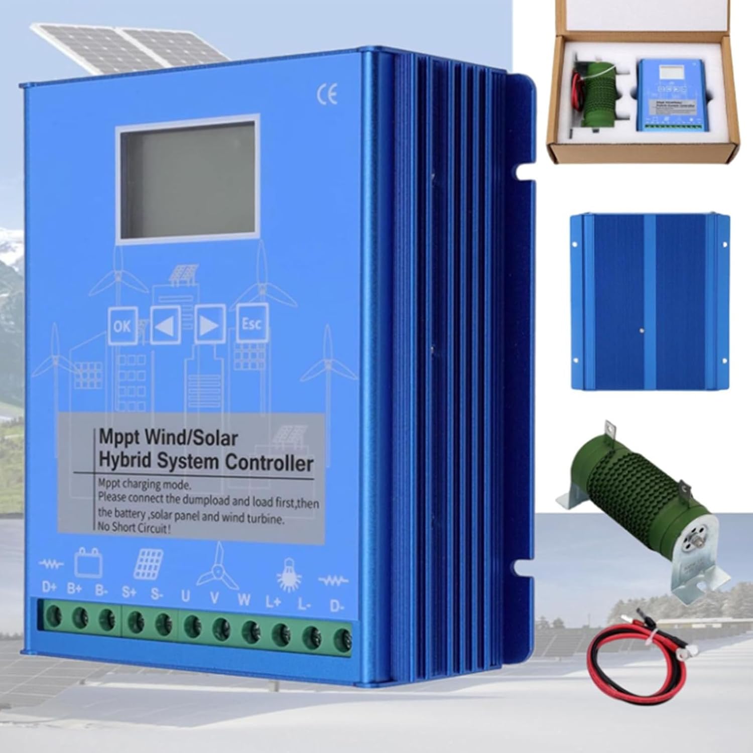 220V, Wind Solar Hybrid System MPPT Charge Controller with Dump Load 6000W Wind Turbine Generator Controller Solar Panel 12V/24V/48V Auto Regulator,48V-6000W