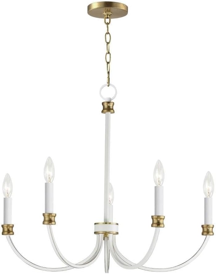 Maxim Charlton 5 Light Medium Candle Style Chandelier with Weathered White/Gold Leaf Finish