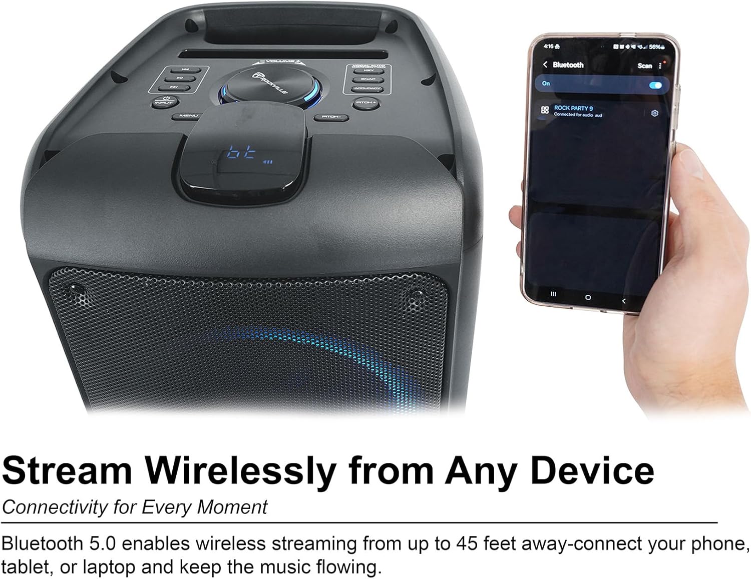 Rockville Rock Party 9 1000W Portable Bluetooth Speaker, Dual 8