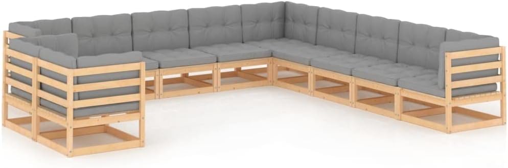 Patio Set 11 Piece Patio Lounge Set with Cushions Solid Wood Pine