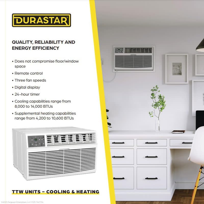 Through the Wall Air Conditioner with Supplemental Heating and Remote Control, 14,000 BTU 208 / 230V Cooling, 10600 BTU Heating, Wall Sleeve Included