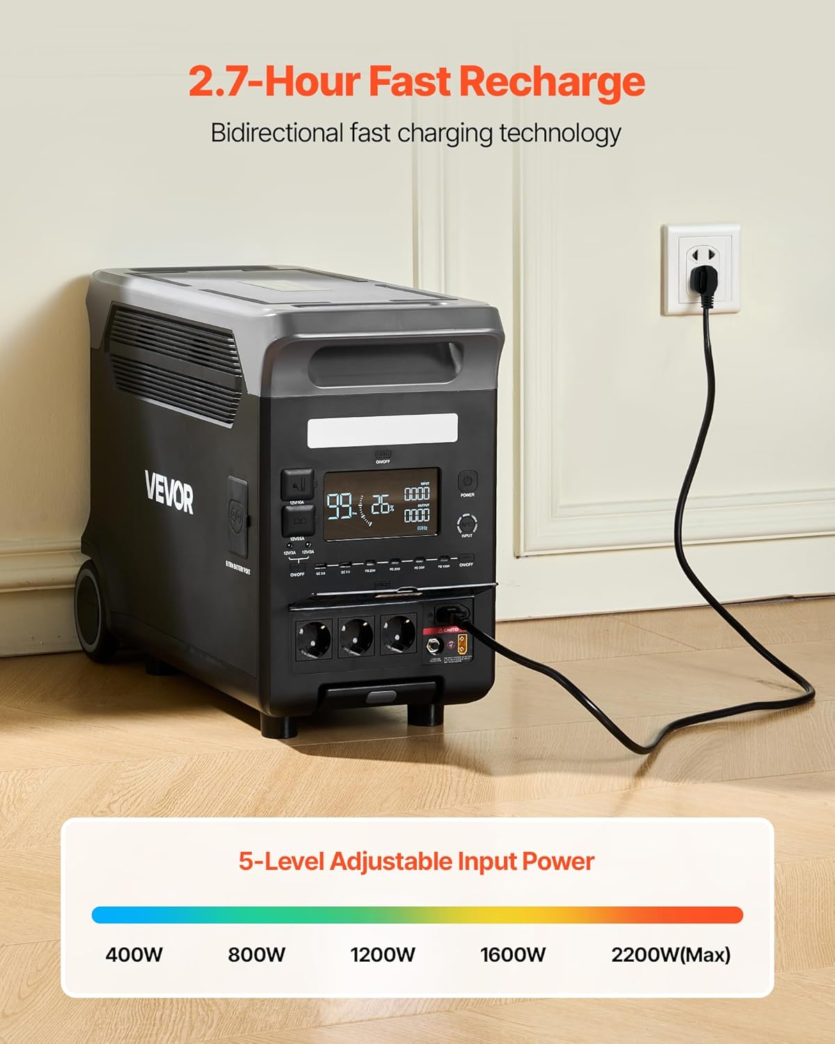 VEVOR Portable Power Station, 3600W 3840Wh Power Station Solar Generator with 10 Output Ports & Adjustable Input Power, Expandable LiFePO4 Battery Backup for Home Camping RV (Solar Panel NOT Included)