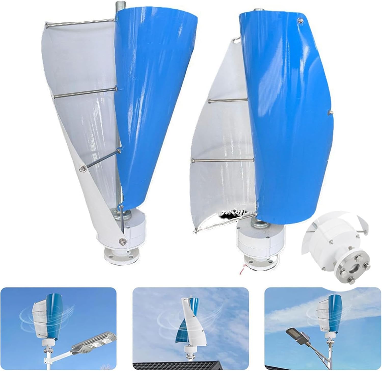 12V/24V Vertical Wind Power Turbine Generator Kit, Portable Maglev Shaft Wind Turbine Generator with MPPT Controller, Wind Power Generation, Commercial Industrial Energy Supply, Breeze Start,E