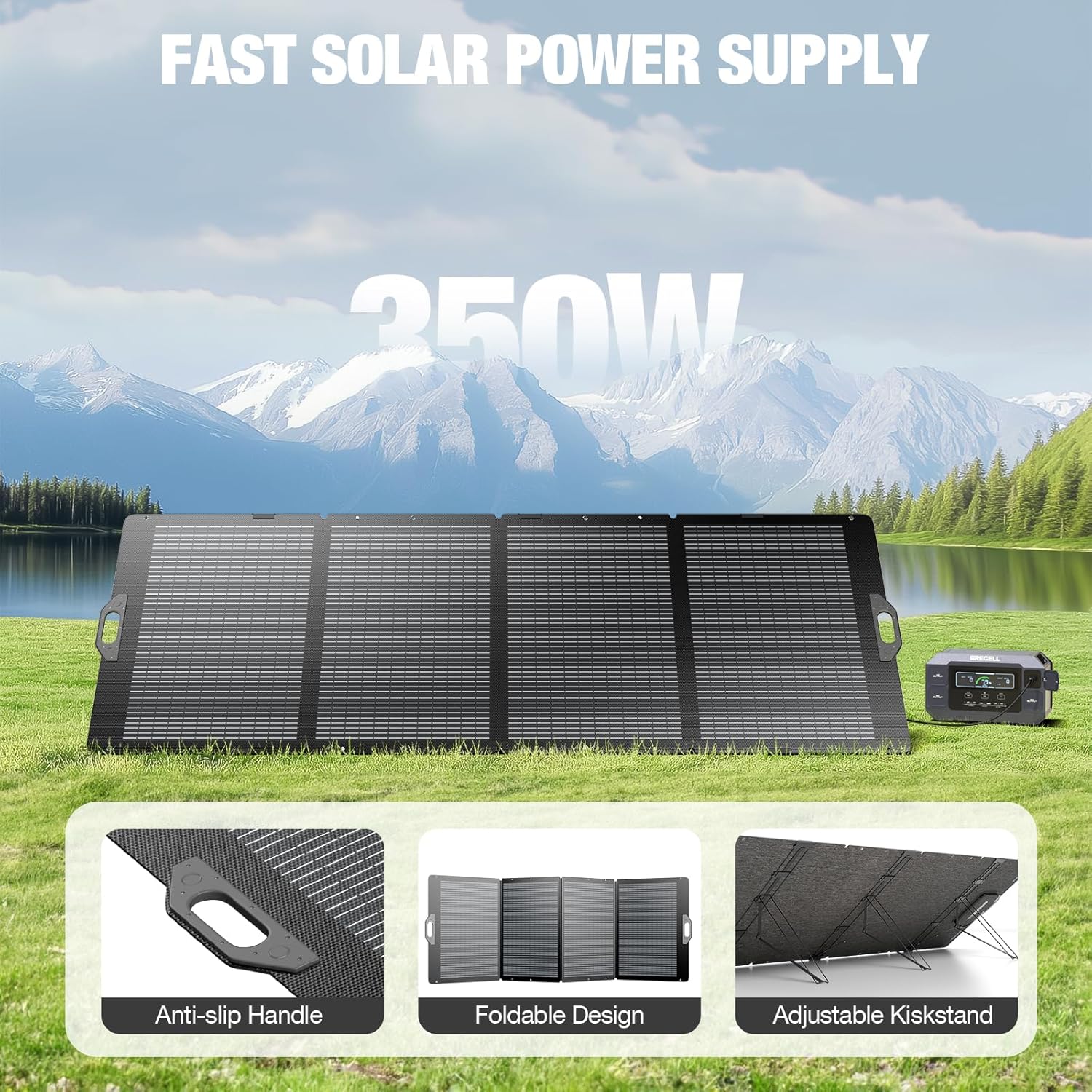 GRECELL 350W Portable Solar Panel for Power Station Generator, Foldable Solar Panel, 37.4V High-Efficiency Solar Charger 350W Power Backup with XT60/Anderson Output for Outdoor Van Camper Off-Grid