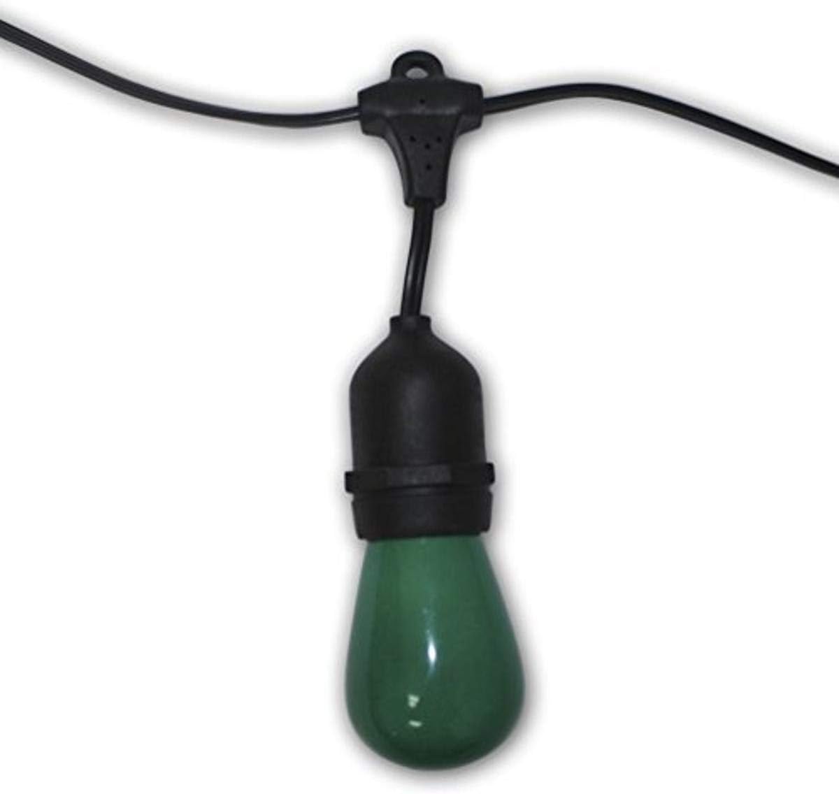 Vintage 48-Ft Outdoor Commercial String Lights with 15 Suspended Sockets and 15 Green S14 Bulbs, 16 Gauge Black Cord