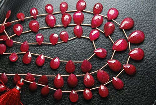 13 inch natural beads strand of 11.5-6mm faceted pear dyed ruby gemstone briolletes beads for DIY jewelry - necklace, bracelet, earring, ring.