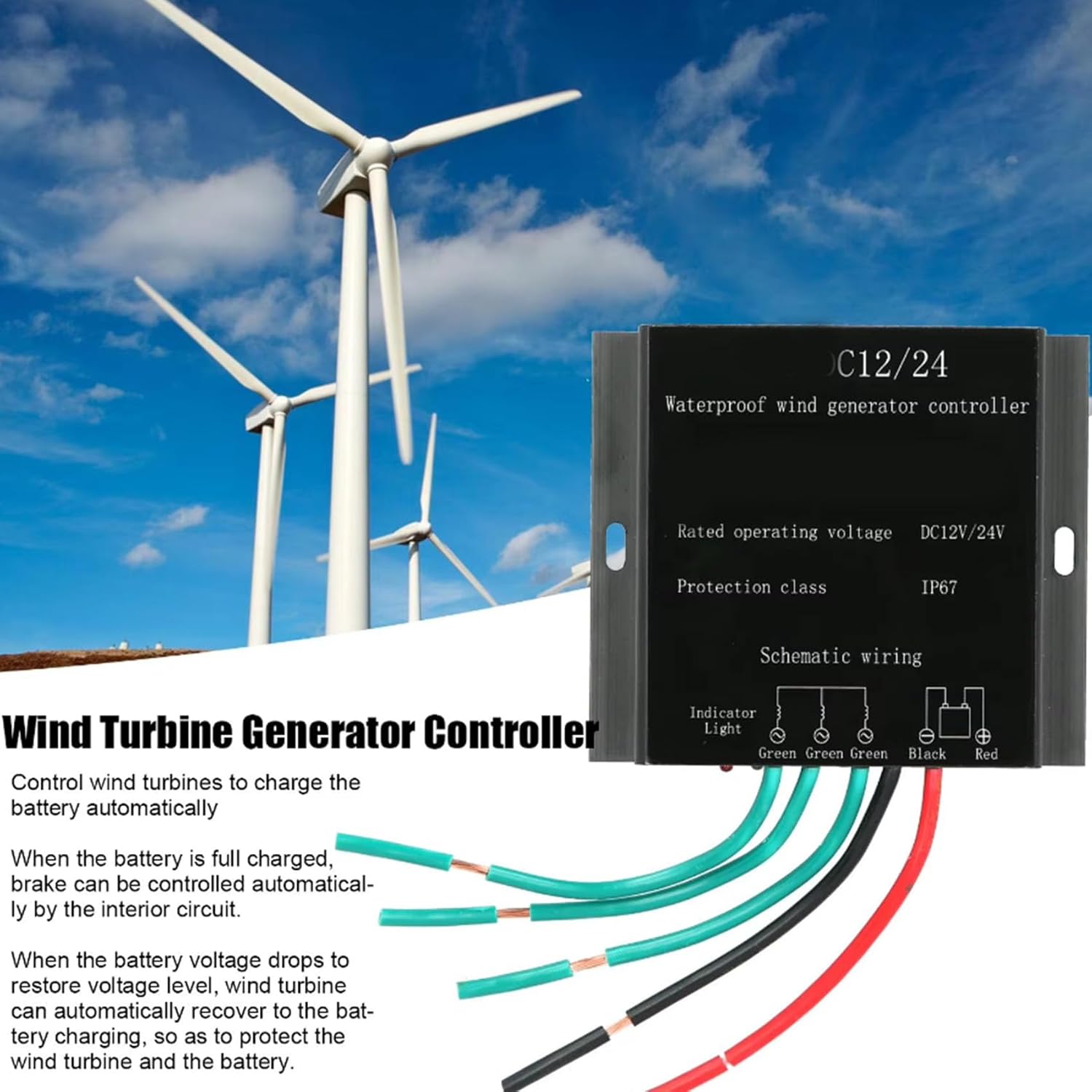 48v,HYZHANHONG 5000W Charge Controller Wind Turbine Generator, IP67 Waterproof 12V 24V Automatic 48V Windmill Regulator for Wind Turbine Generator and Battery