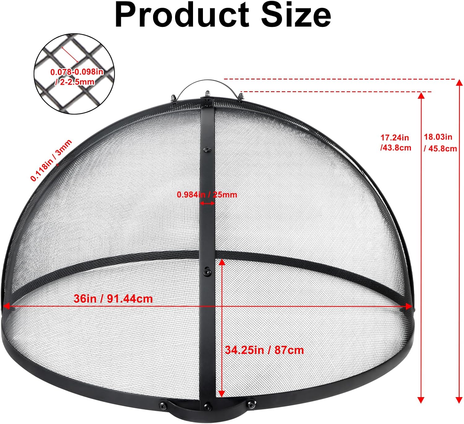 Kodilin Fire Pit Screen 36 Inch Round Fire Pit Spark Screen with Tight-Weave Steel Mesh, Heavy-Duty Firepit Screen Cover Ember Lid with Hinge & Handles for Easy Access and Safe Outdoor Fire Burning