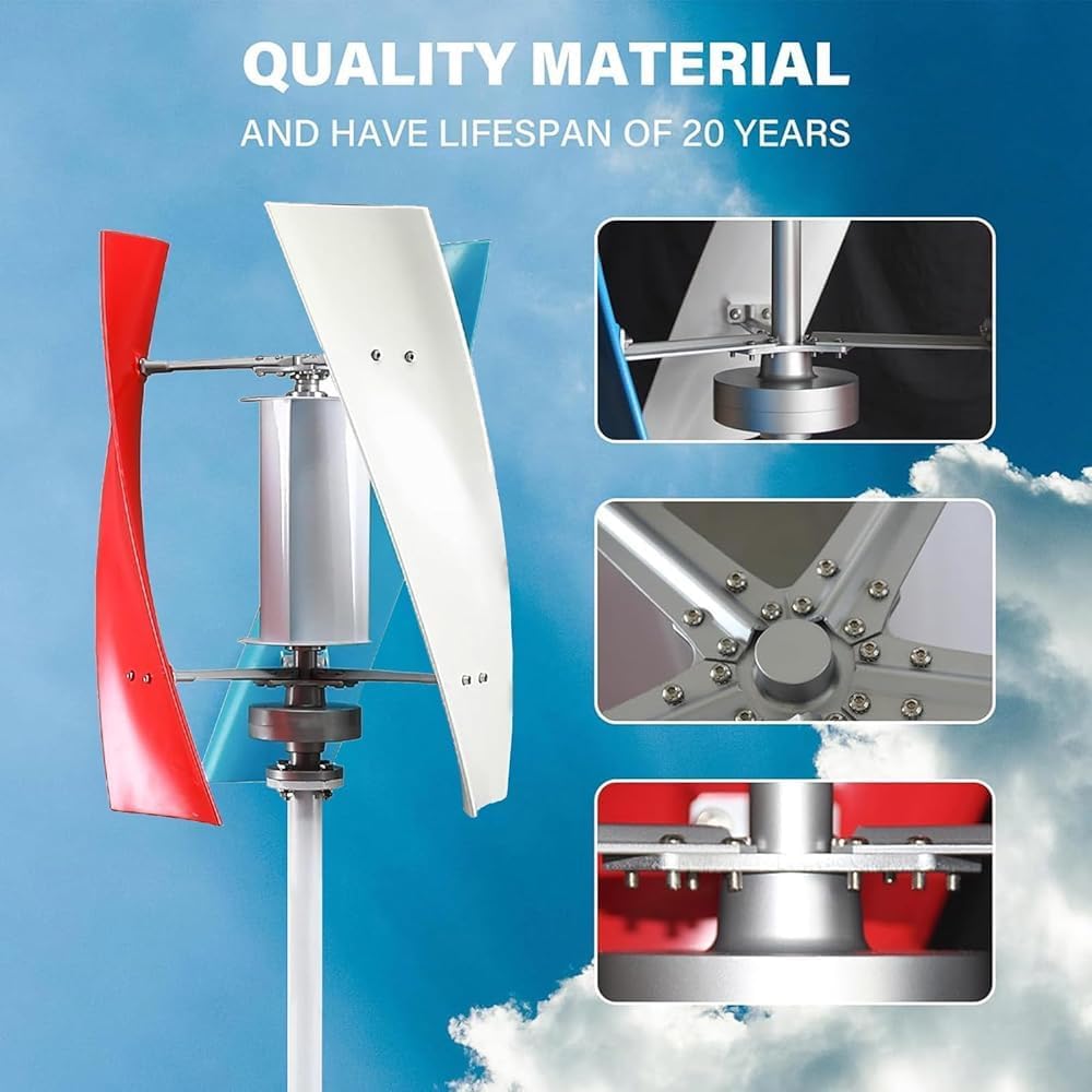 Portable Vertical Wind Turbine Generator Kit, 48V Helix Design with Charge Controller for Marine, Home, and Industrial Energy Solutions - Colorful & Efficient Power Generation