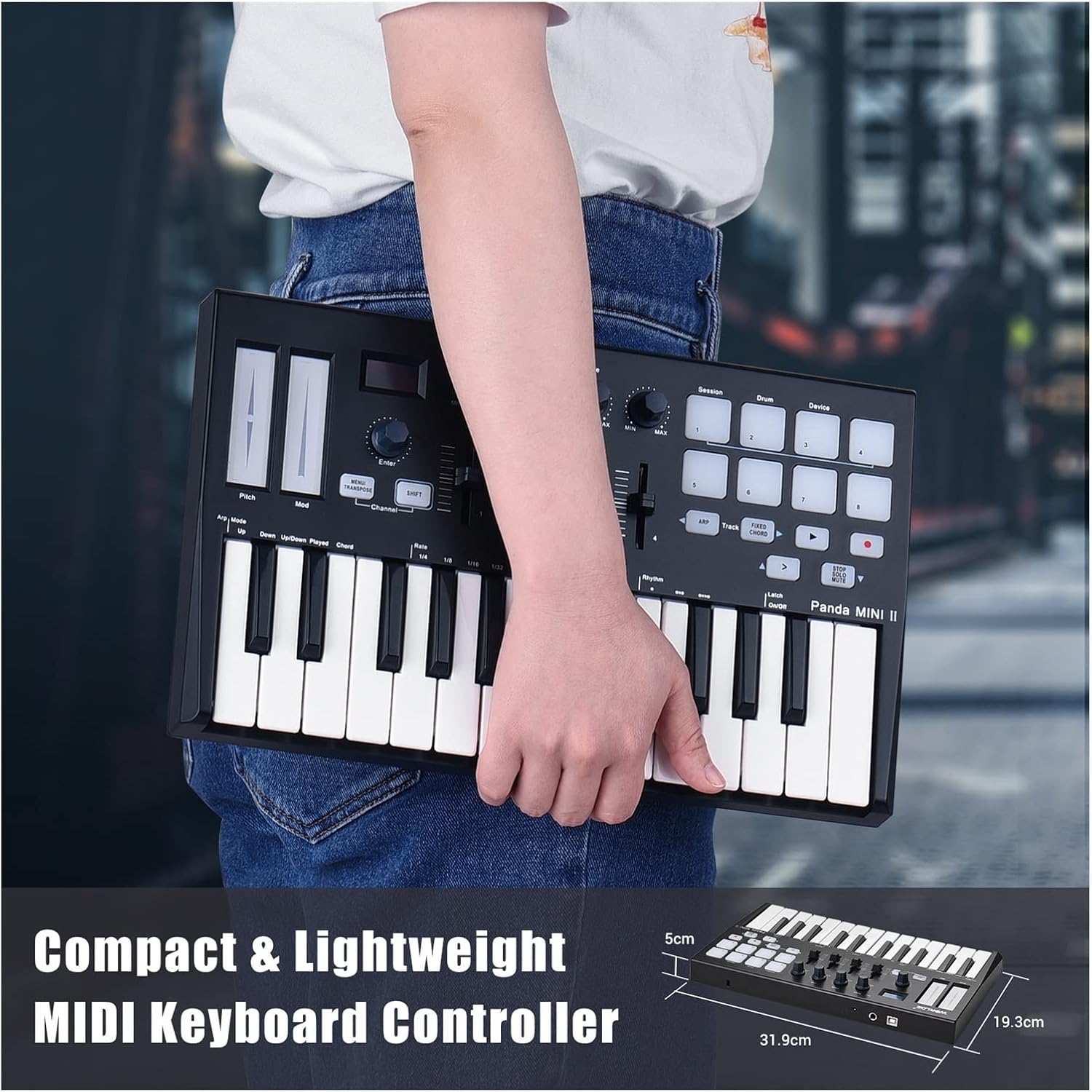 Keyboard Piano 25-Key USB MIDI Keyboard Controller with 8 RGB Backlit Trigger Pads 4 Control Knobs 4 Sliders