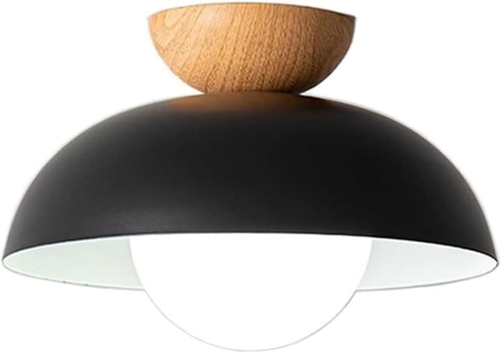 Wood Nordic Modern Ceiling Light, Metal Kitchen Light Fixture with Glass Shade Vintage G9 Close to Ceiling Light, Entryway Hallway Bedroom Aisle Corridor Lighting Fixtures(Black)