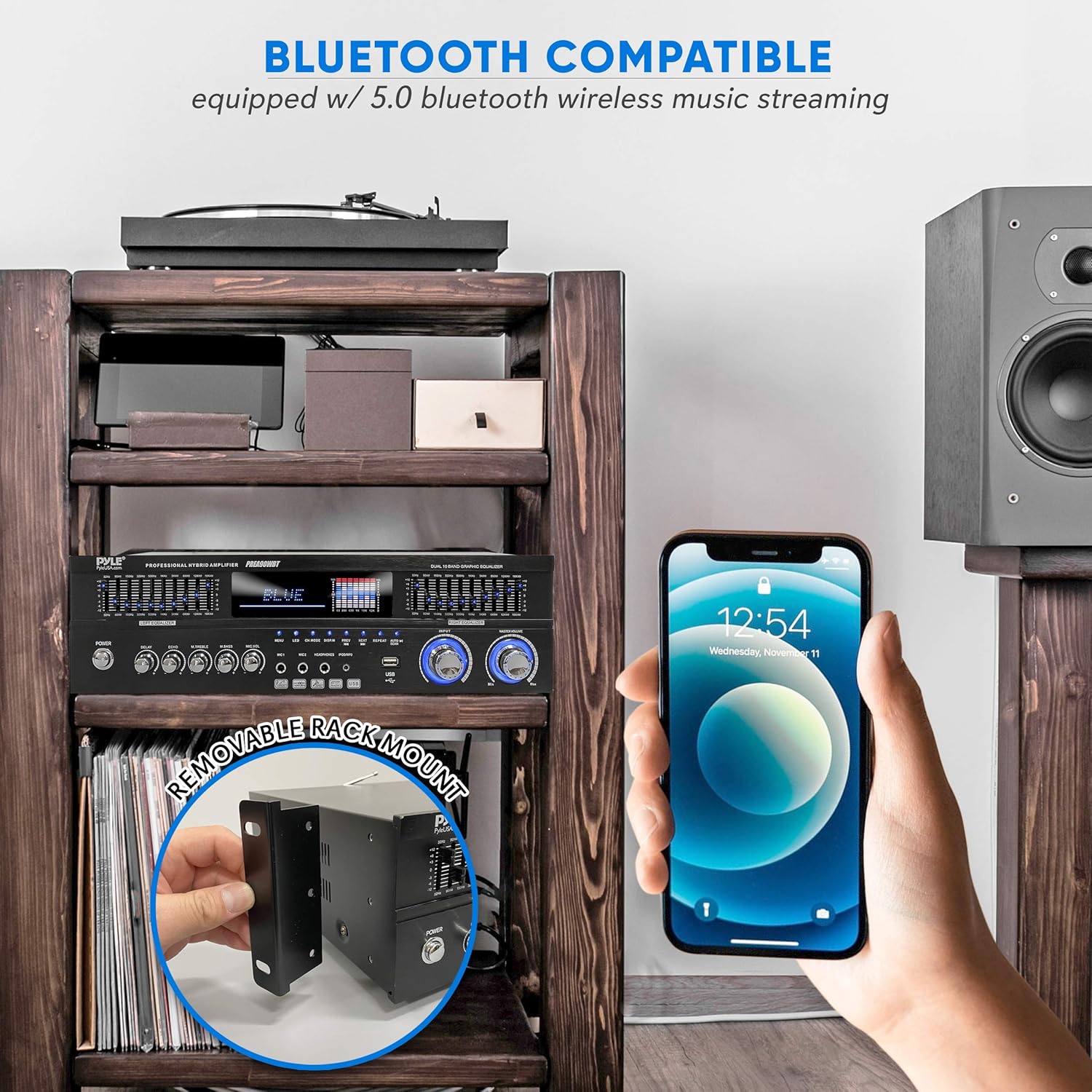 Pyle 6-Channel Bluetooth Hybrid Home Amplifier - 1600W Home Audio Rack Mount Stereo Power Amplifier Receiver w/ Radio, USB/AUX/RCA/MIC, HD/OPT/COAX, AC-3, DVD Inputs, Dual 10 Band EQ - PREA90WBT