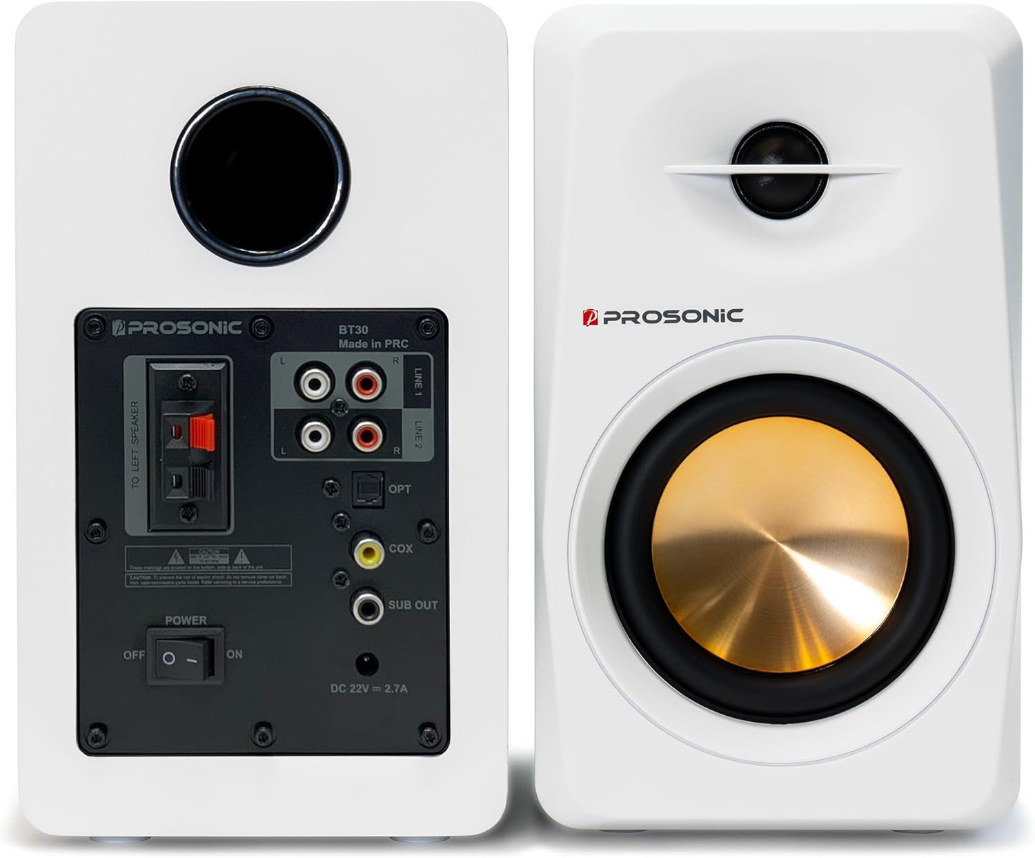 Prosonic BT30 Powered Bluetooth Bookshelf Speakers, Studio Monitor, Home Theater, Turntable, with Optical Input, Coaxial Input, Aux Inputs, 4