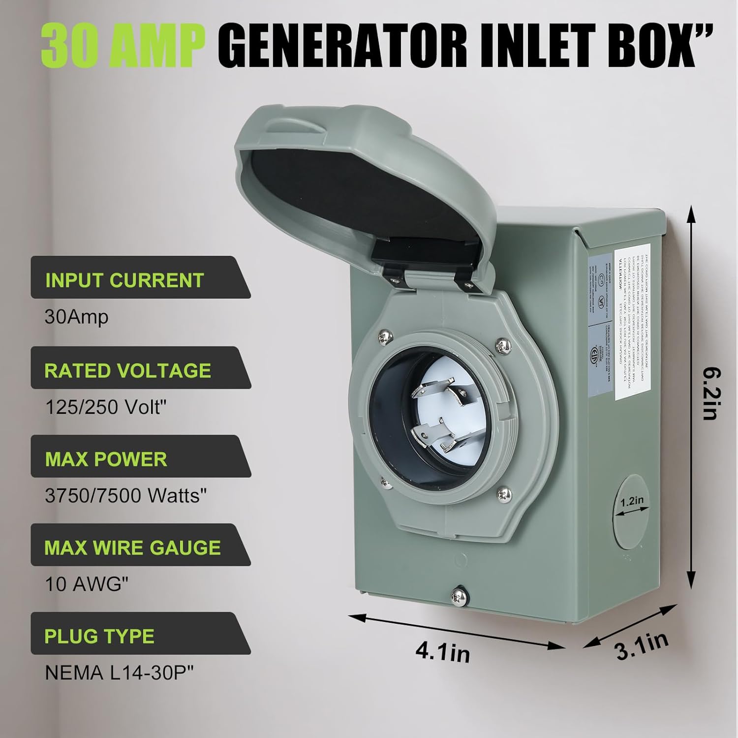 30 Amp Generator Extension Cord 15 Ft & 30 Amp Generator Inlet Box