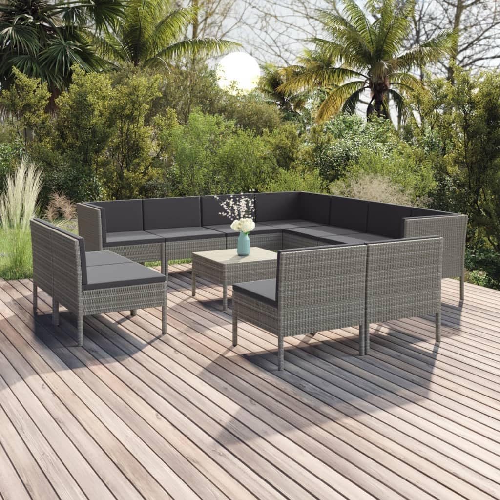 12 Piece Patio Lounge Set with Cushions Poly Rattan Gray, Patio Lounge Set: Comfort, Style, and Durability for Your Outdoor, Patio Furniture, Outdoor Furniture Sets