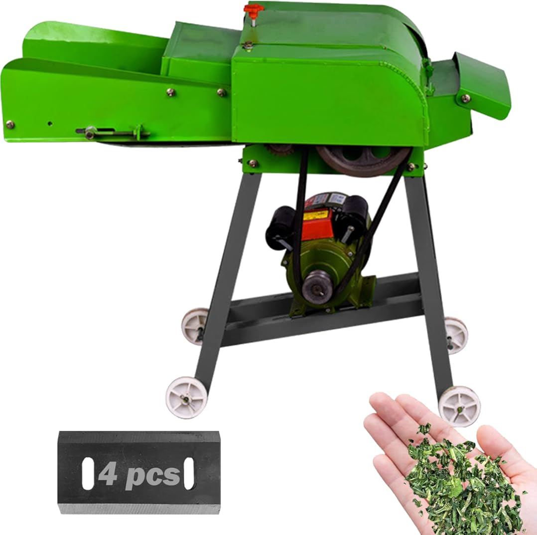 Robotic Lawn Mowers 800kg/h hay Cutter Machine Electric hay Cutter Silage Machine Grass Cutter for Corn Straw,Elephant Grass,Chaff with 4 Blades (110V/60HZ, Green Color)