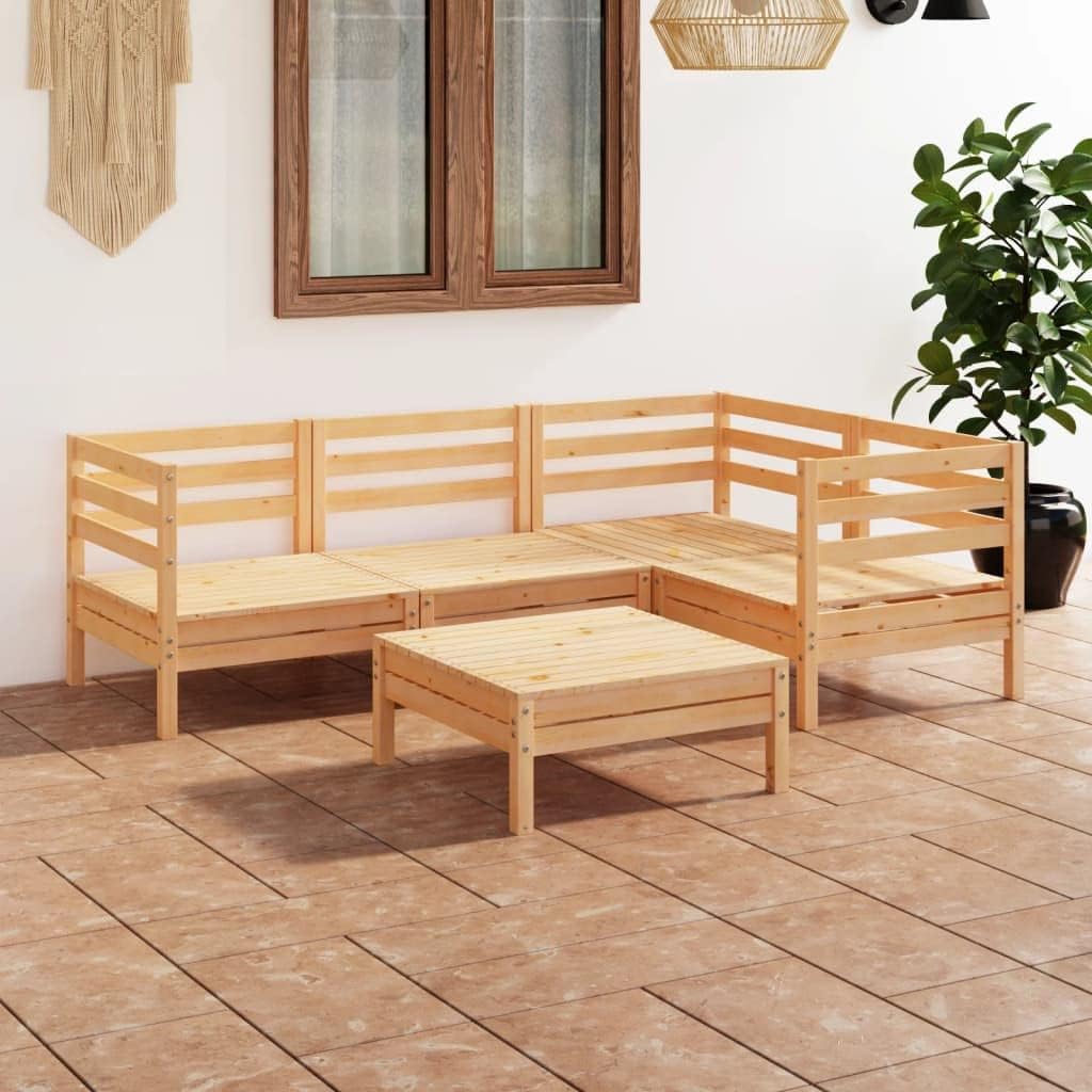 5 Piece Patio Lounge Set Solid Pinewood,Wooden Garden Lounge Set: Relax, Nap, and Gather in Timeless Rustic Charm Patio Furniture Sets, Outdoor Furniture Sets