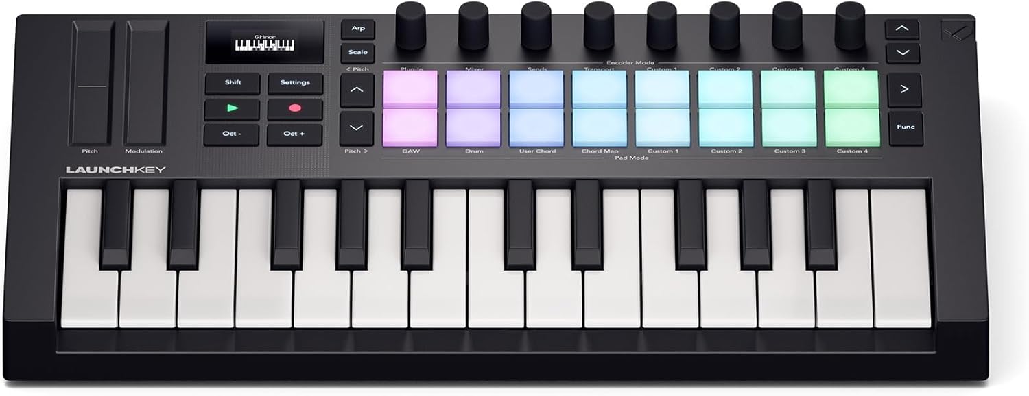 Audiosavings Bundle: Novation LAUNCHKEY MINI 25 MK4 25-key MIDI Ableton Live Keyboard Controller Bundle with Rockville RPAK Burned Red Stylish Durable Backpack Bag w/Padded Laptop Pocket (2 Items)