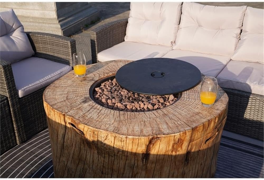 Pemberly Row Brown Aluminum Patio and Outdoor Round Firepit with Rain Cover