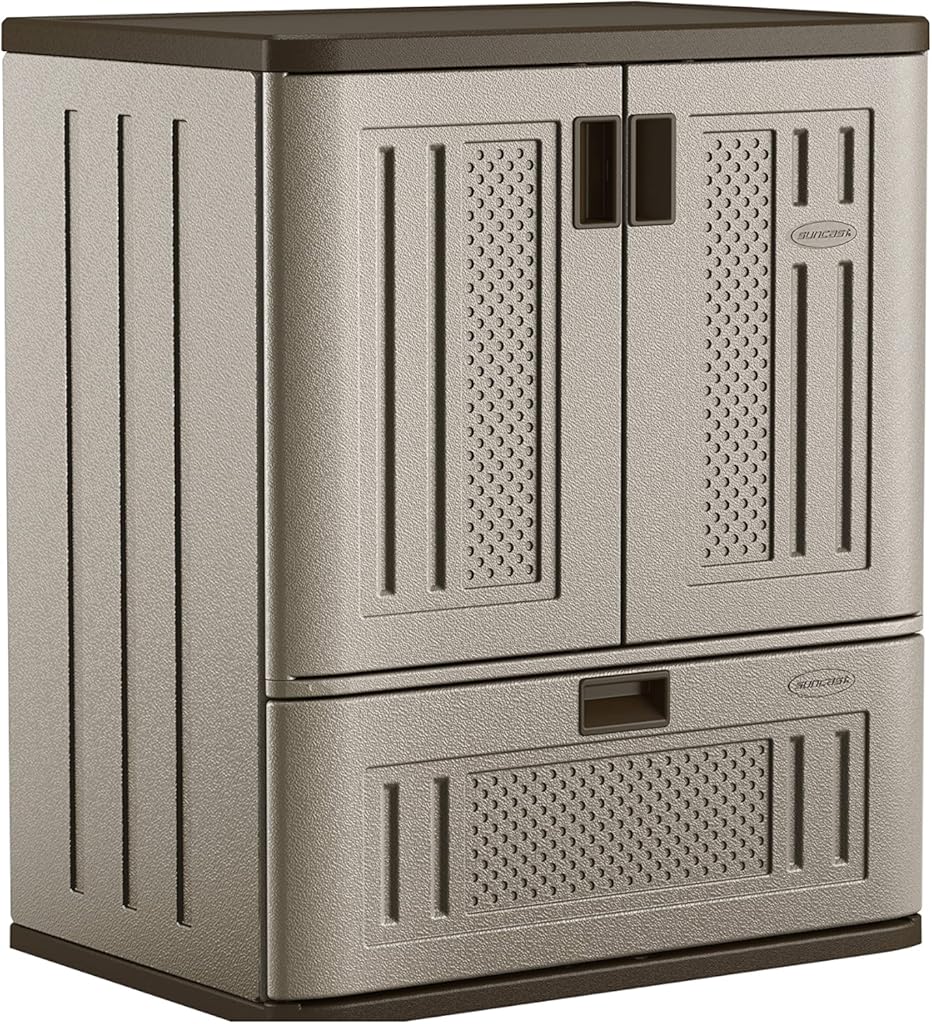 Suncast Indoor Resin Single-Drawer Storage Cabinet, Platinum Metallic, Made in The USA